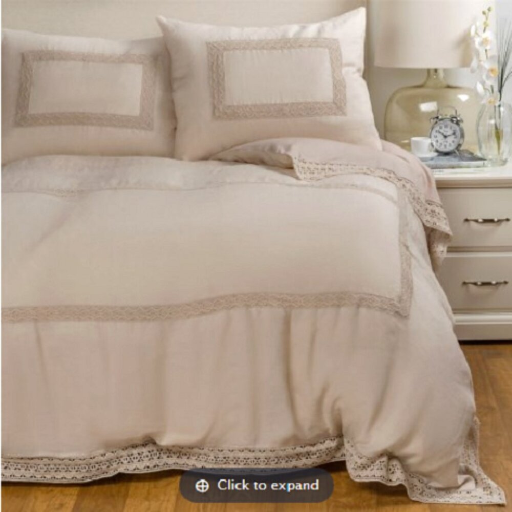 Melange Catrine Linen Crochet Lace 3 Piece Duvet Set King Sz  Blush Pink